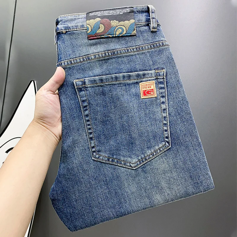 Jeans di fascia alta da uomo Skinny Fashion Brand 2024 New Street Simplicity Stretch Casual Slim Blue pantaloni lunghi