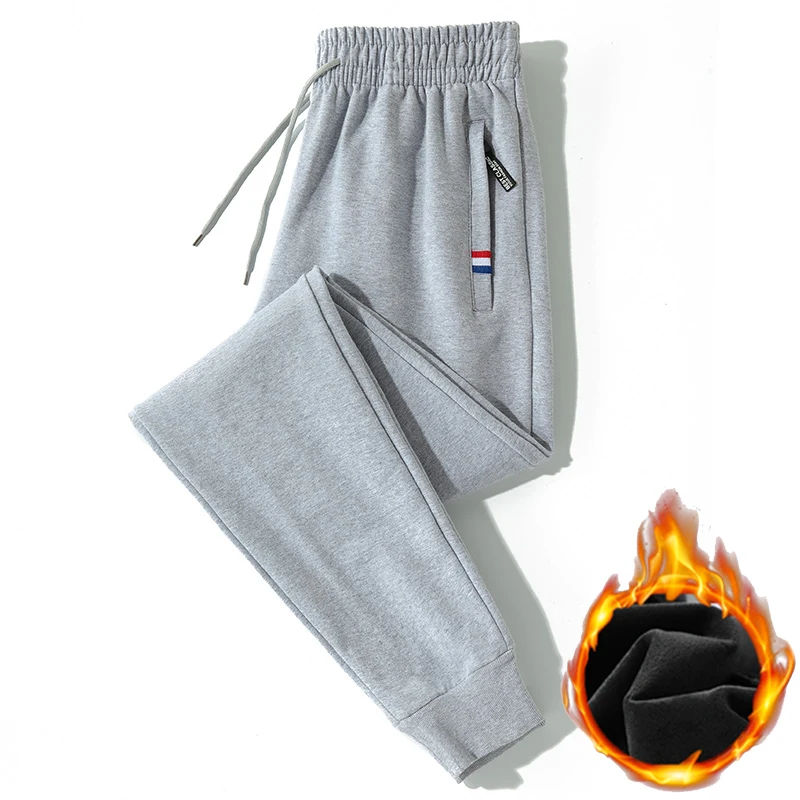 

Thick winter men's sports pants with added fleece, men's polyester sanitary pants, knitted casual pants, oversized loose fleece