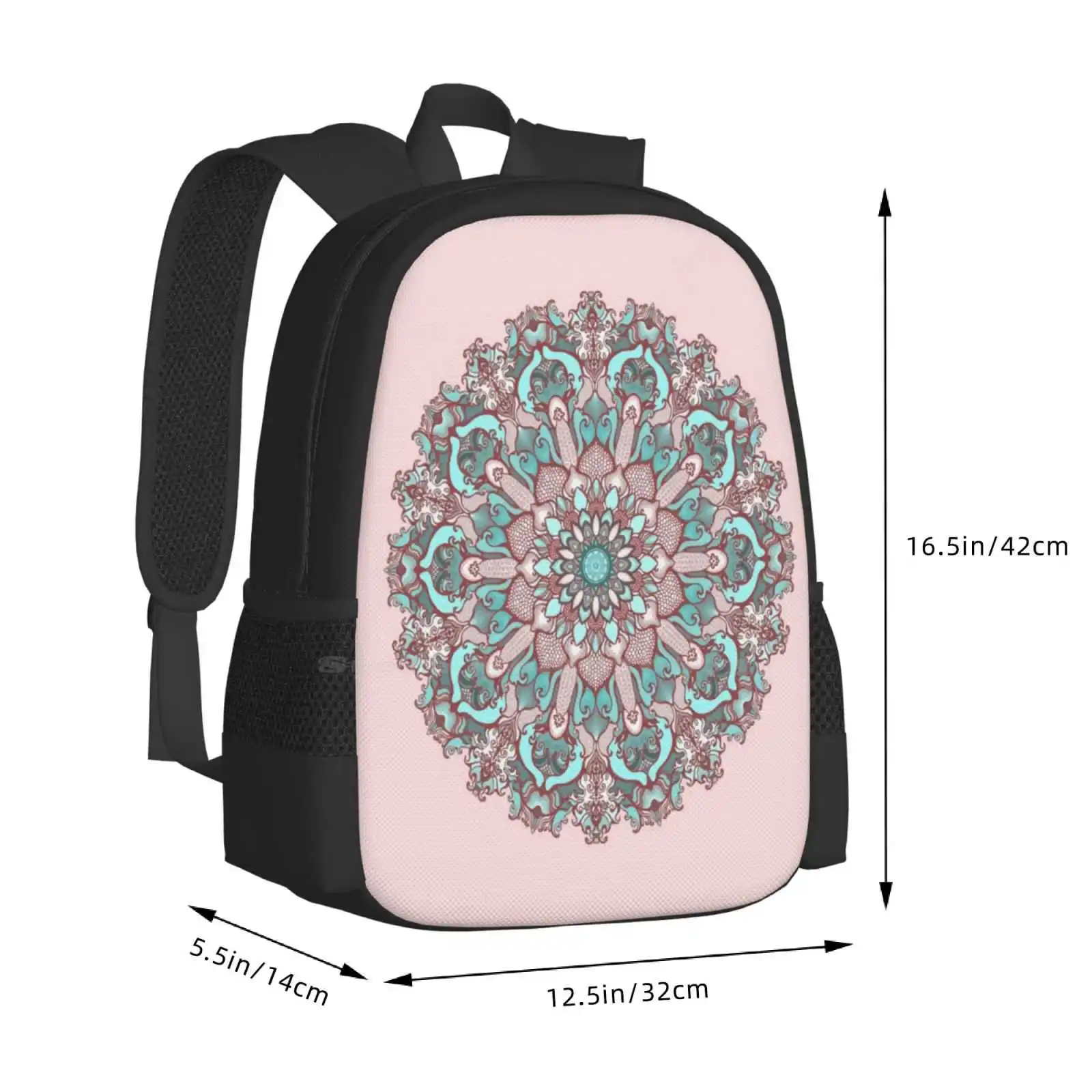 Mandala #31 sobre fondo rosa, diseño de patrón, bolsas escolares de viaje para ordenador portátil, arte de compra artística rosa en línea Kanvisstyle Chackra Helth