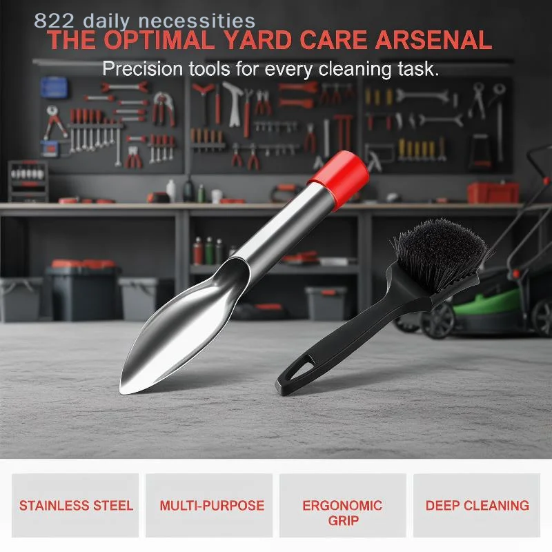 convenient2 Pcs Lawn Mower Cleaning Kit Efficient Scraper & Brush Stainless Steel Ergonomic For Professional Lawn Maintenance
