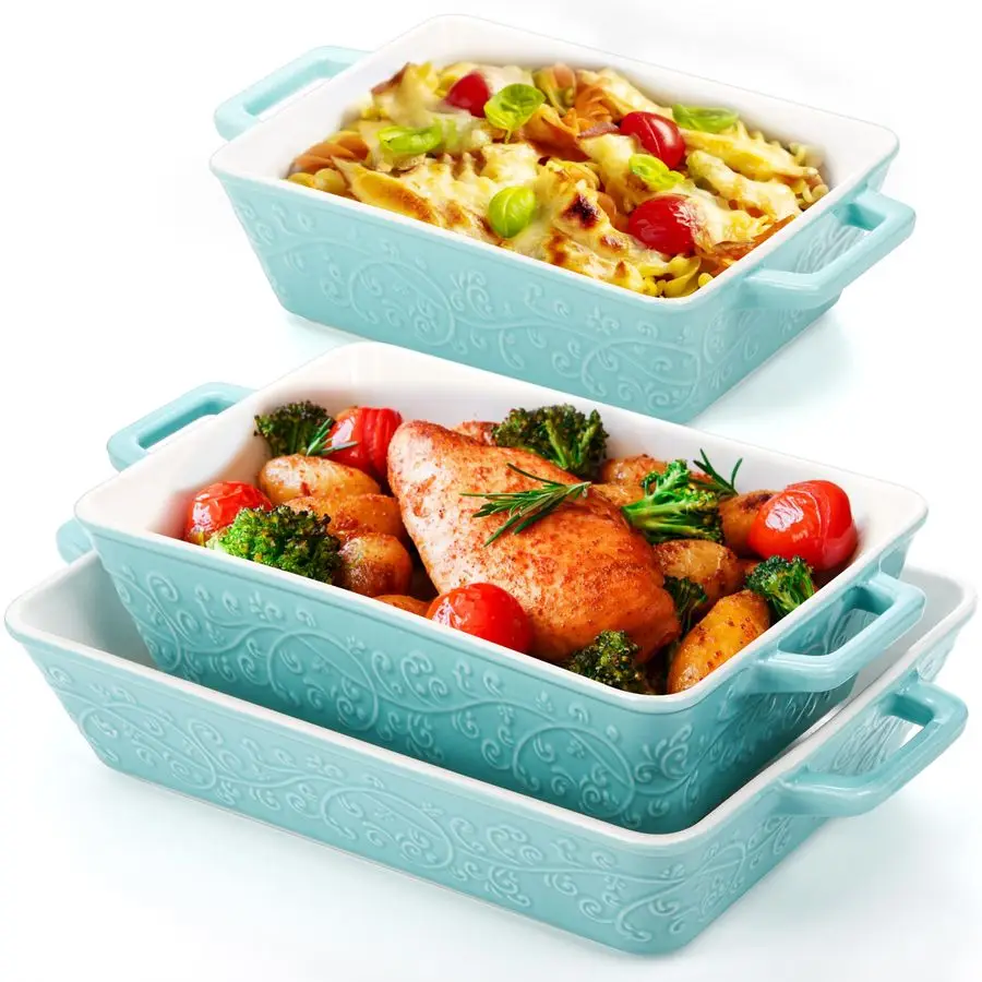 

Set of 3 Casserole Dishes for Oven, Ceramic Baking Dishes with Handles, Rectangular Lasagna Pan Bakeware Set for Baking Cooking,