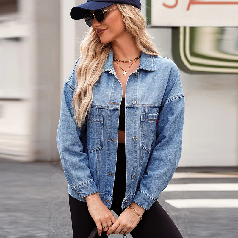 

Hot Sale Autumn New Solid Color European and American Casual Style Multi-Pocket Denim Jacket Women