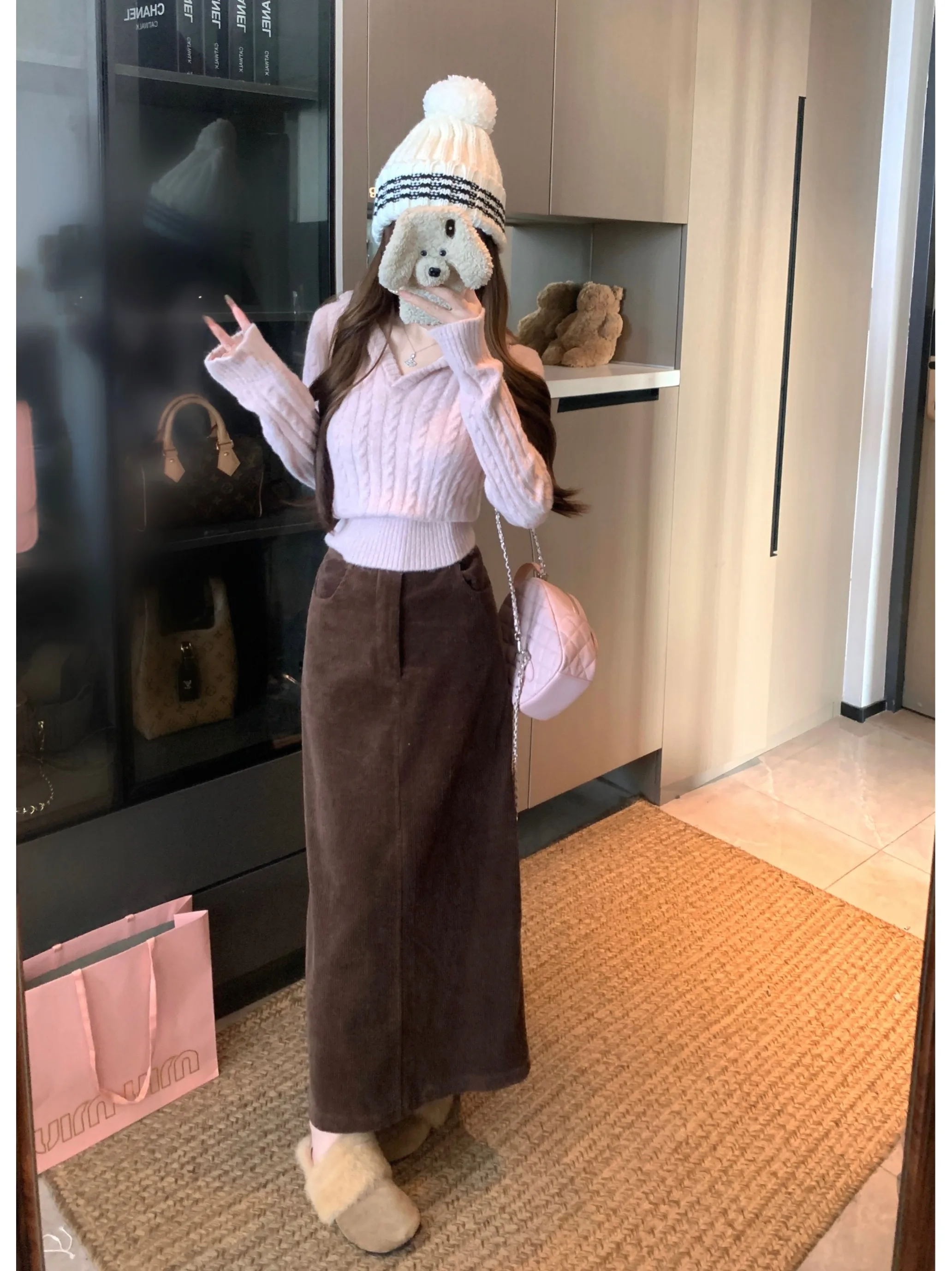 

Soft Long Sleeve Knitted Sweater with Hat for Women Casual Style Sweet Atmosphere Twist Design Anti-Aging Trendy Spring New