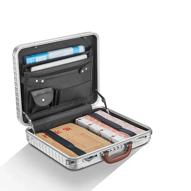 Aluminum magnesium alloy briefcase men business laptop bag password file box