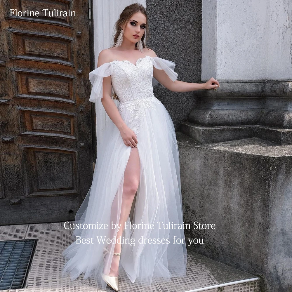 Bespoke Robe De Mariée with Sexy Off the Shoulder Backless Elegant A-line Floor-Length Court Train Wedding Dresses for Brides