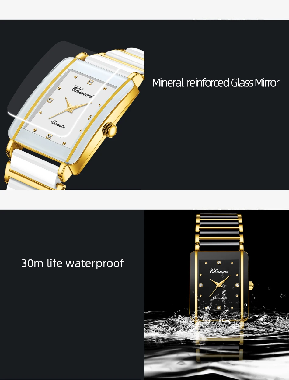 CHENXI 104A Couple's Quartz Watch Gold Black and White Ceramic Luxury Watch Men's and Women's Valentine's Day Gift Watch Reloj