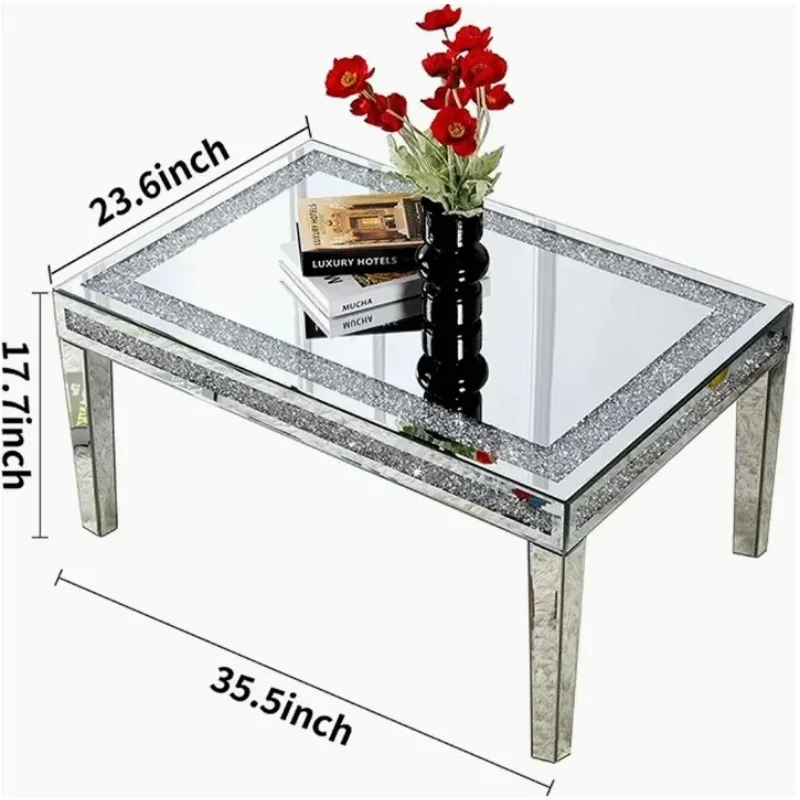 Picture 6: Large square mirror coffee table high-end broken diamond sand decoration, stable bracket support