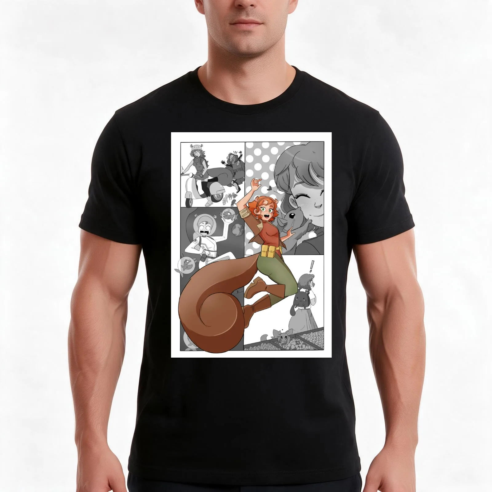 Squirrel Girl Comic Pin Up T-Shirt, Summer Casual Cotton Tee, Oversized Streetwear Tops, Vintage Graphic Print, Unisex Men Women