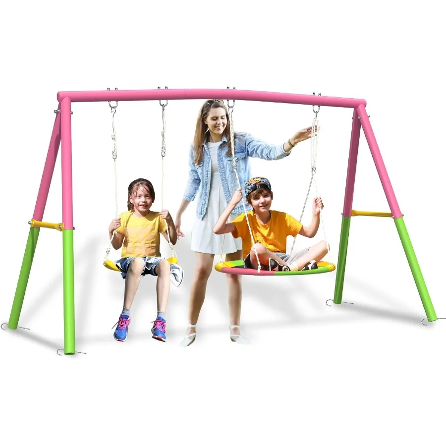 

Сверхмощные металлические уличные качели для игровой площадки на заднем дворе с подставкой. Вместимость качелей до 440 фунтов. В комплект входит 1 сиденье-блюдце 32 и