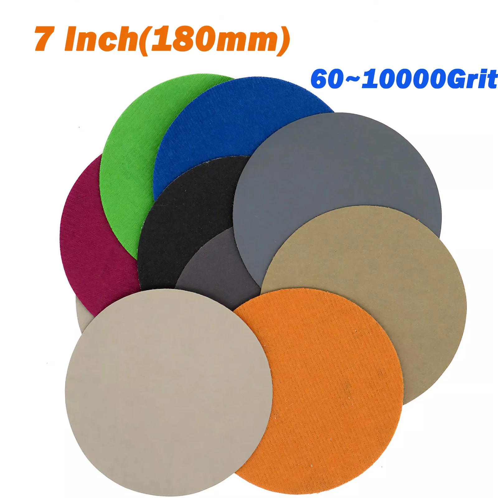 

180mm Wet & Dry Sanding Discs 7 Inch Waterproof Sandpaper Hook and Loop Pads 60/80/100/120/150/180/240/320/400/600~10000 Grit