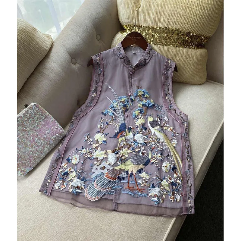 Fashion Embroidered Button Vest Long Men And Women Spring And Autumn New Chinese Style Collar Buckle Sleeveless Tang Suit Tide