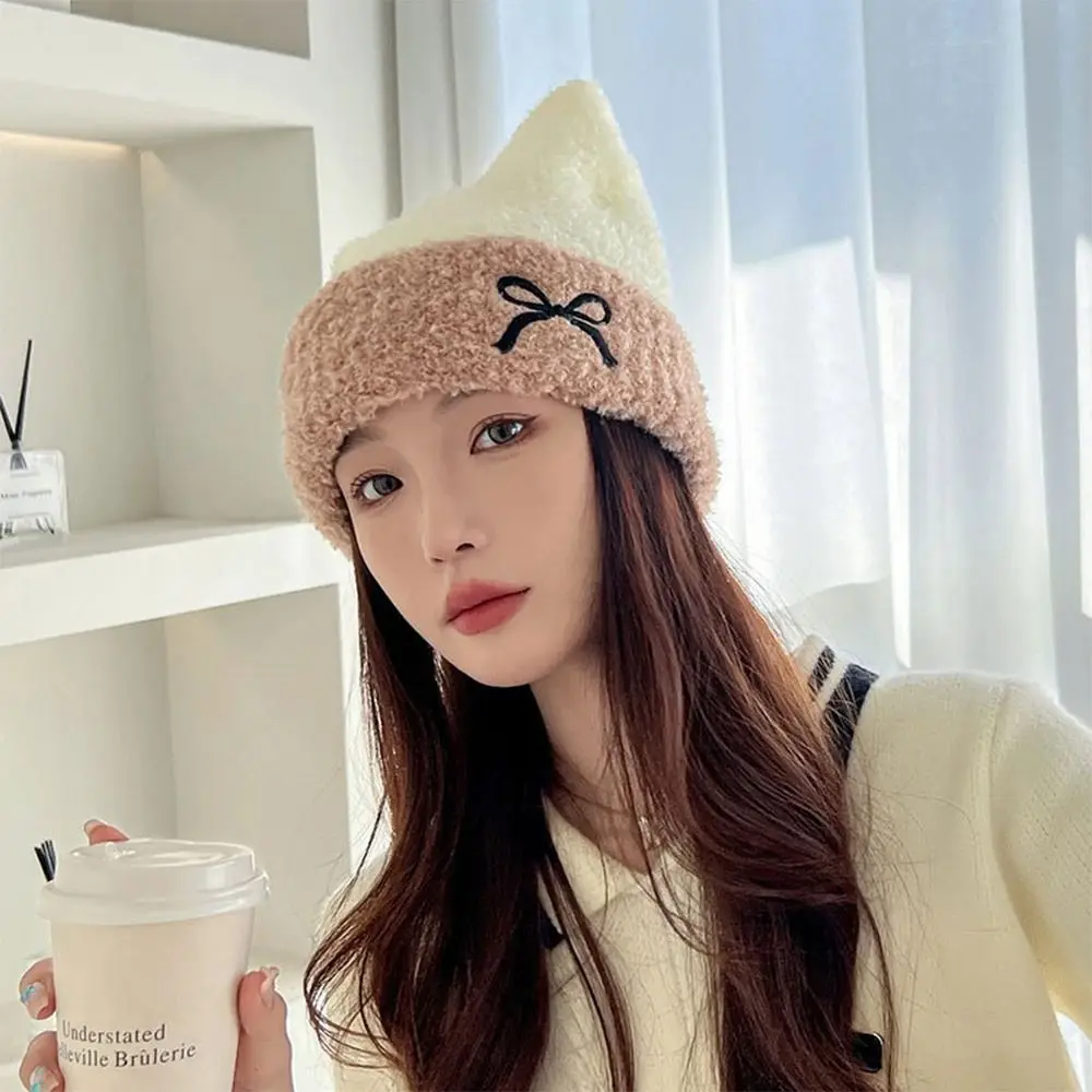 New Design Casual Bow Burr Knitted Hat Multicolor Warm Windproof Ear Protection Cap Windproof Pullover Hat Teenage Girls