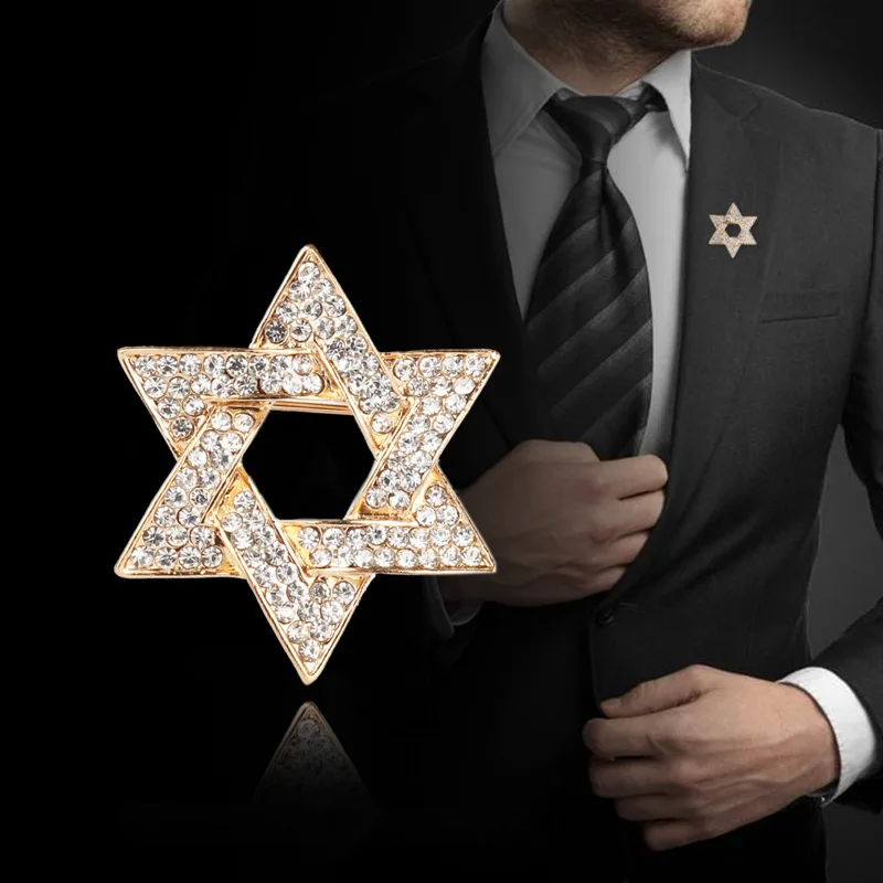 Six-pointed Star Brooch Men's Suit Collar Pin Women's Suit Accessories Niche Design Hipster Flash Six-pointed Star Badge