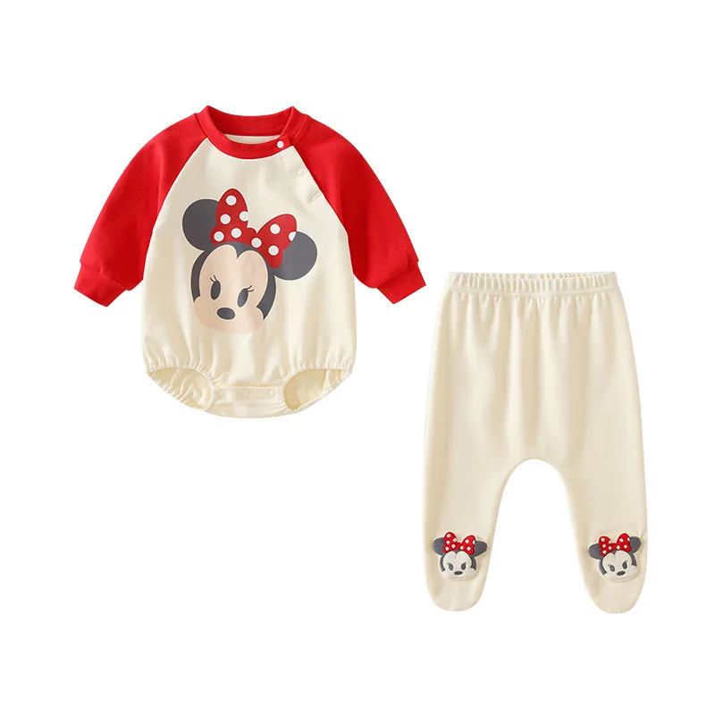 

MINISO Minnie Baby Girl Spring New Fart Coat Outgoing Infant Romper Cotton Cute Kawaii Long Sleeve 0-1 Years Outfit Bodysuits