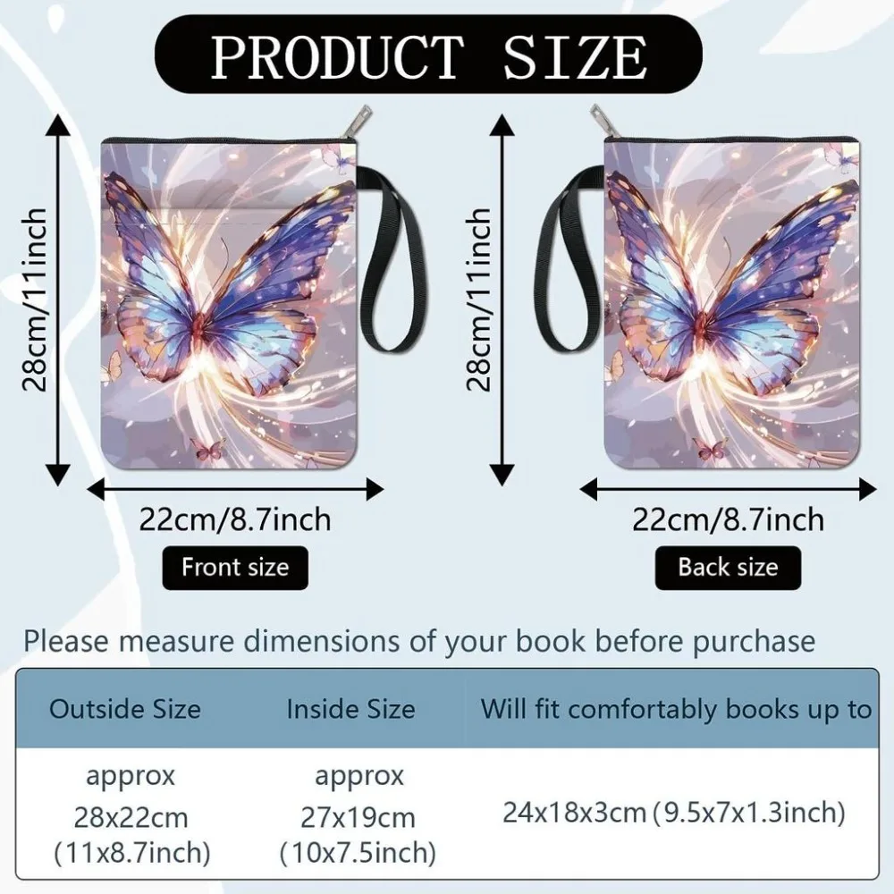 Butterfly Book Covers Vintage Book Sleeve Book Protector for Paperbacks Washable Fabric Cloth Book Cover with Zipper Pocket