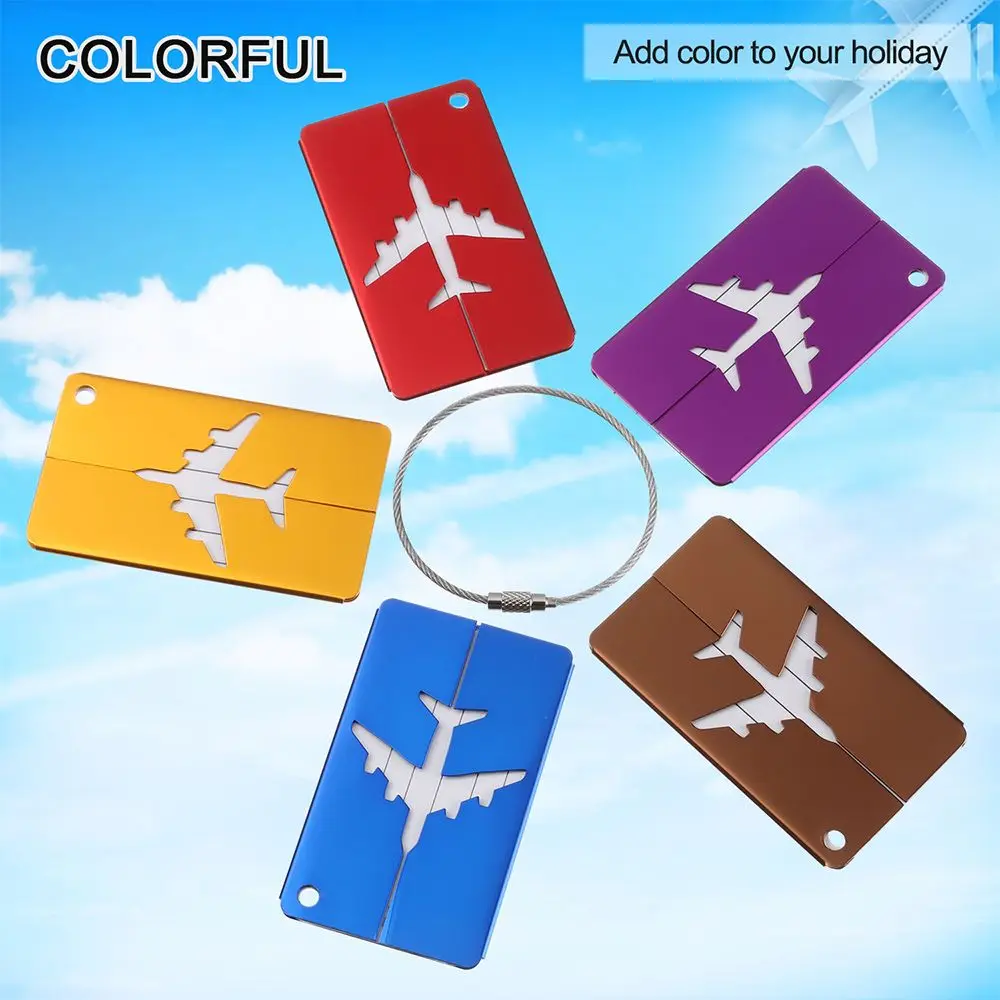 Reusable Aluminium Travel Luggage Tags Suitcase Labels Stainless Steel Loop Name ID Card with Ropes Bag Tag for Suitcase Baggage