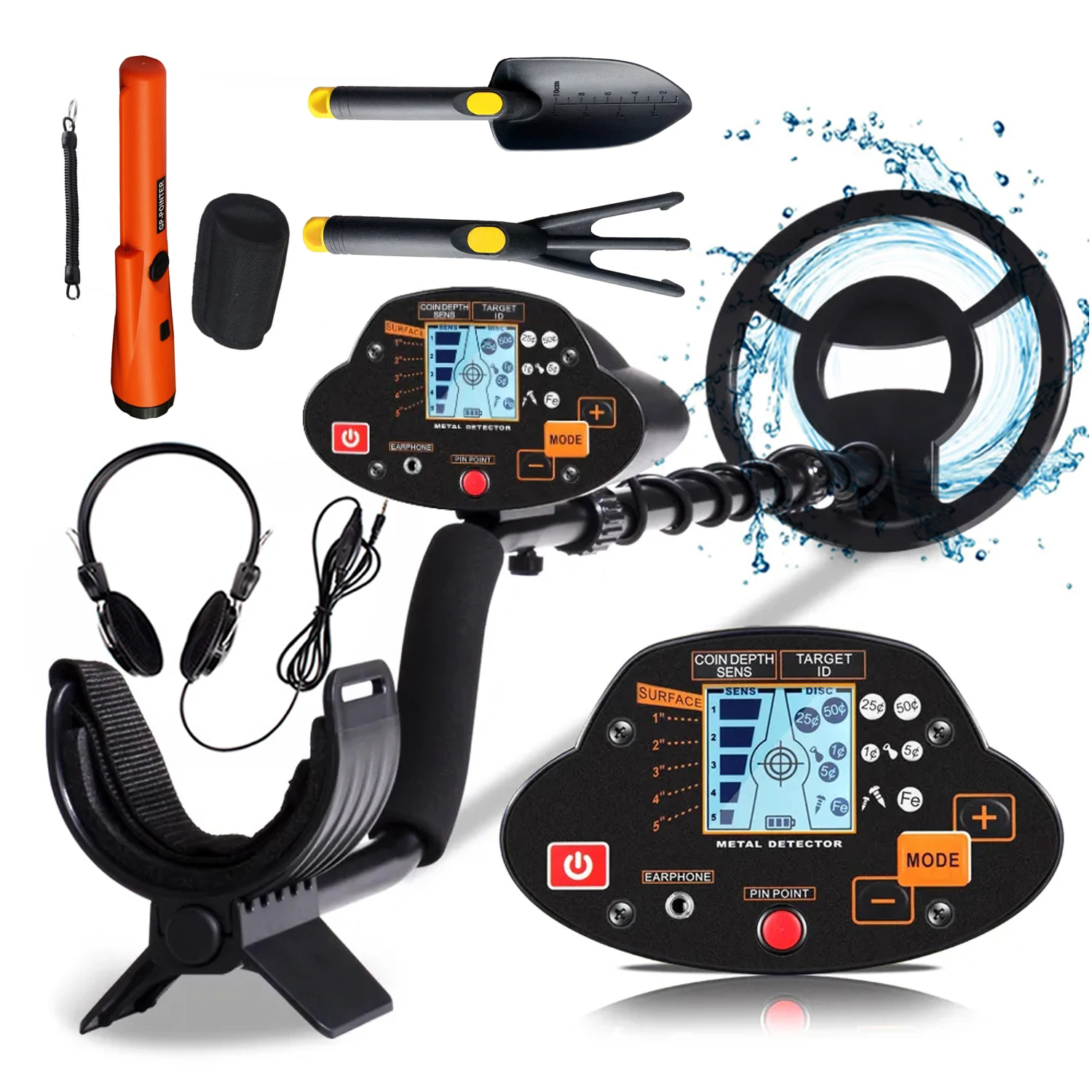 MD-5030 Detector de metales subterráneo Pantalla LCD Función de localización Bobina de búsqueda impermeable de alta sensibilidad para monedas, reliquias, oro