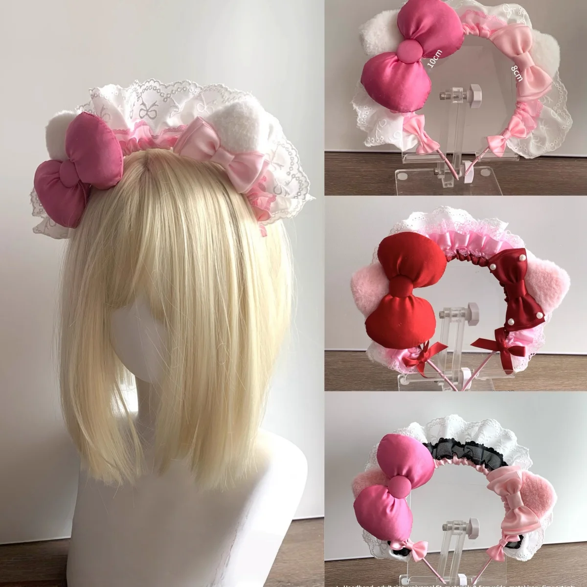 New Original Handmade Cat Lace Bow Headband Women Cute Wash Face Headpiece Lolita KC Sweet Cat Hair Accessory