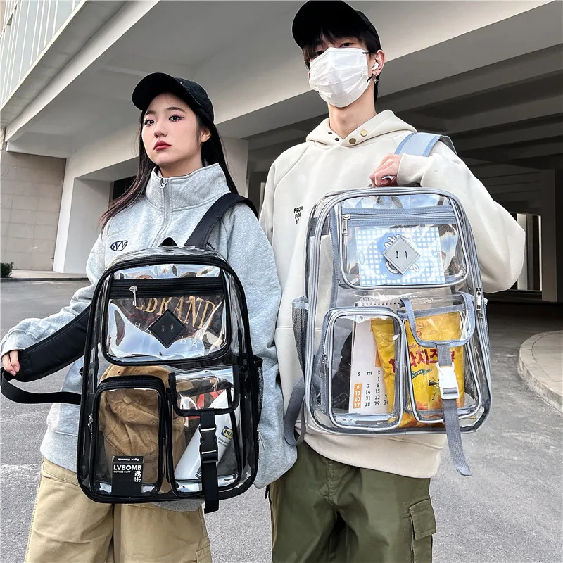 New Transparent Backpack PVC Backpack for Outdoor Fitness Waterproof Large Capacity Small Middle and High School Grade Backpack