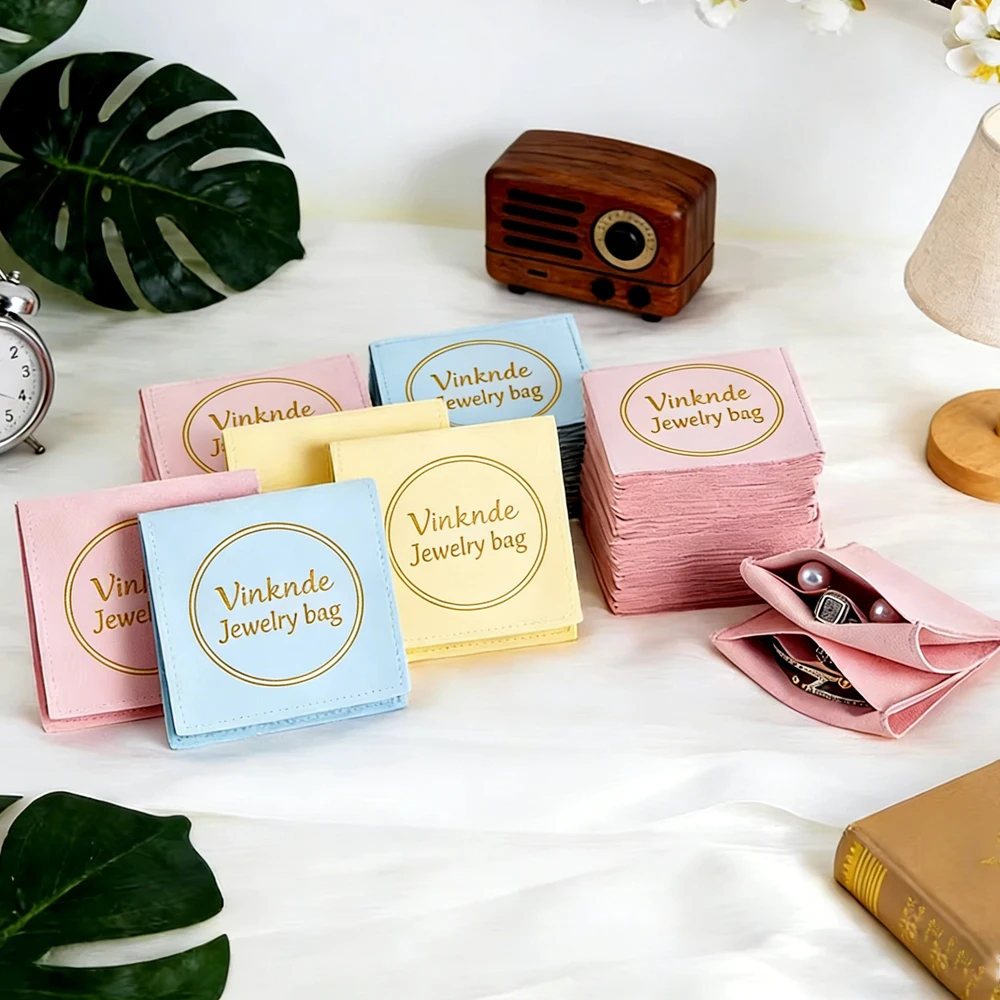 

Custom Logo 8x8cm Jewelry Velvet Envelope Bags Earring Ring Oil Packaging Bag Pink Microfiber Flap Jewellry Pouch With Divider