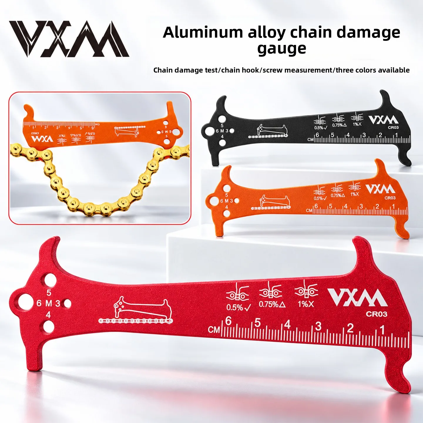 Mountain bike measuring device, bicycle chain wear measuring ruler, multifunctional measuring chain ruler, caliper detection