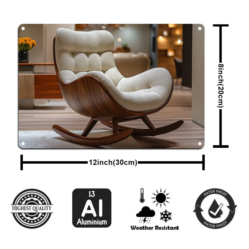 Custom.1pc Vintage Rocking Chair Aluminum Wall Art, Nostalgic Silent Lullaby Decor, Farmhouse Living Room Office Bedroom Wall Ha