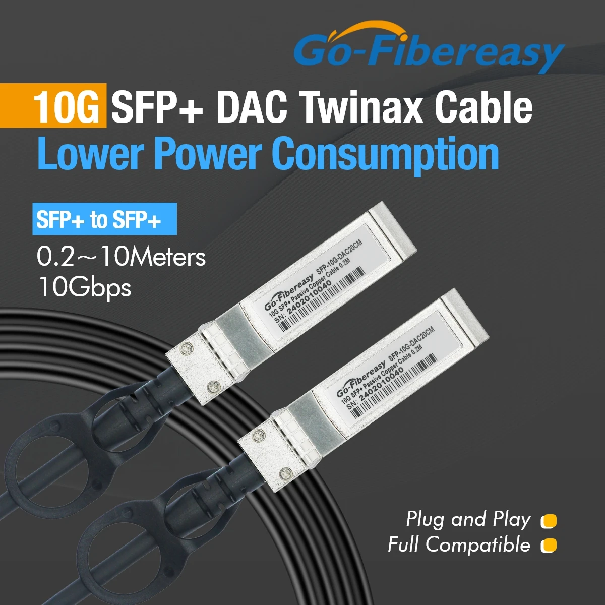 10Gb SFP DAC Cable 0.2m,0.5m,1m,2m,3m 10Gb/s SFP+ to SFP+ Passive Direct Attach Copper Twinax Cable For Mikrotik/Dell/Ubiquiti