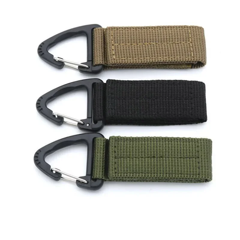 3PCS HikingTriangle Buckle Nylon Ribbon Fixed Keychain Backpack Waist Fastener Key Hook Hunting Camping Carabiner Webbing