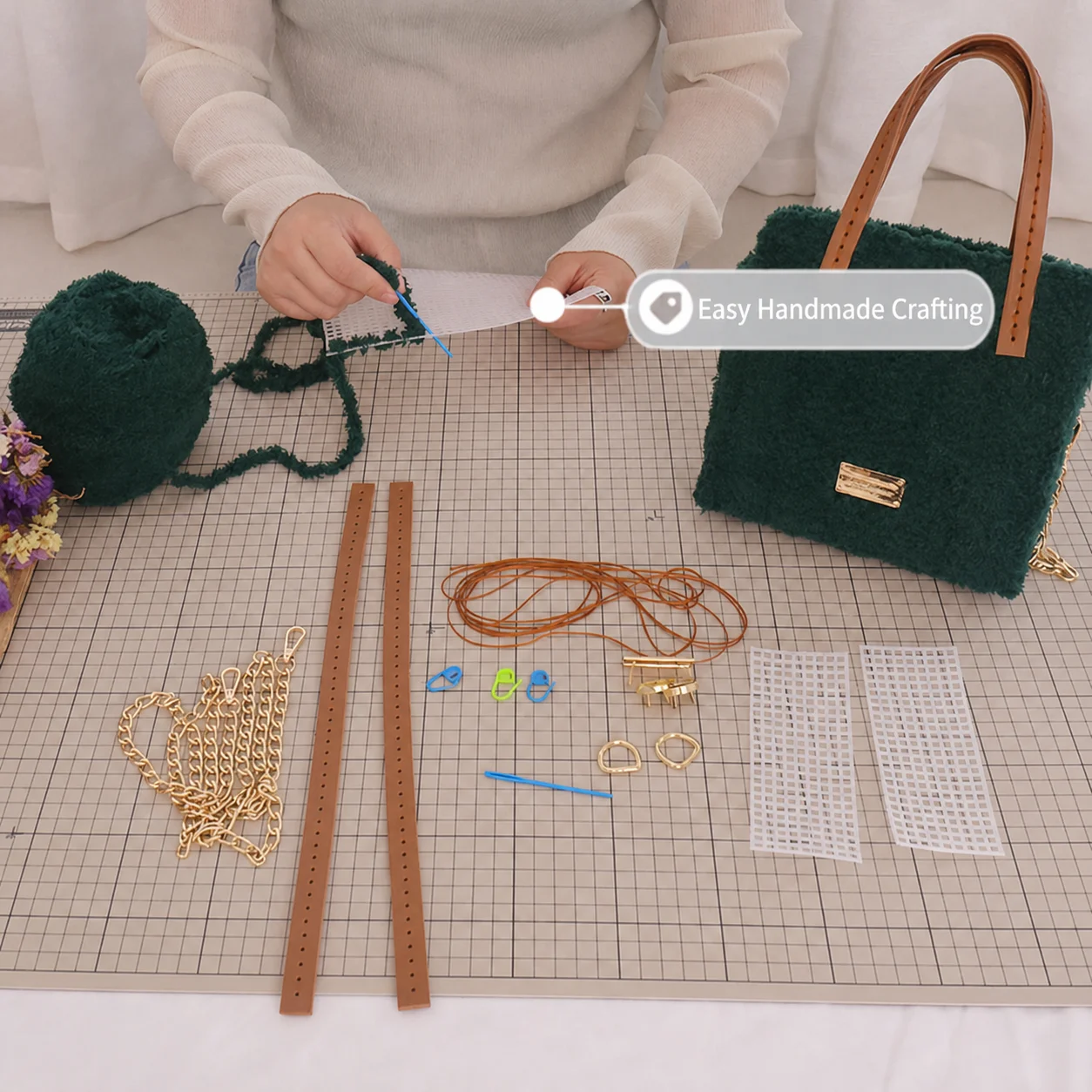 DIY Knitting Crochet Bags Kit, Hand-Knit Woven Bag Making Kit Mesh Plastic Canvas Sheets for Embroidery Cross Stitch