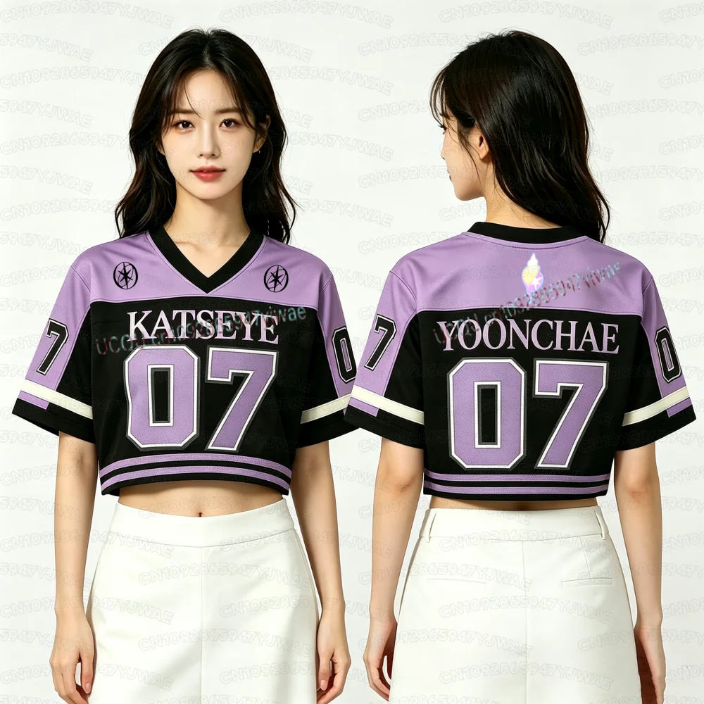 Summer Women's Streetwear Yoonchae Lara&Sophia Daniela Fans Cheerleaders Crop Top T-shirt KATSEYE Concert Unisex Jersey