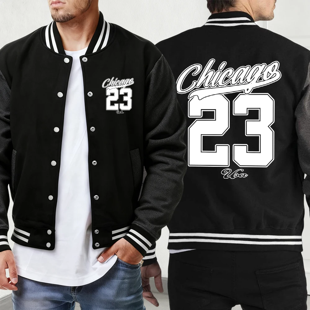 West Coast 23 Chicago Print Vintage Baseball Jersey Man'S Loose Fashion Veste Winter Autumn Streetwear Sports Oversized Jackets 