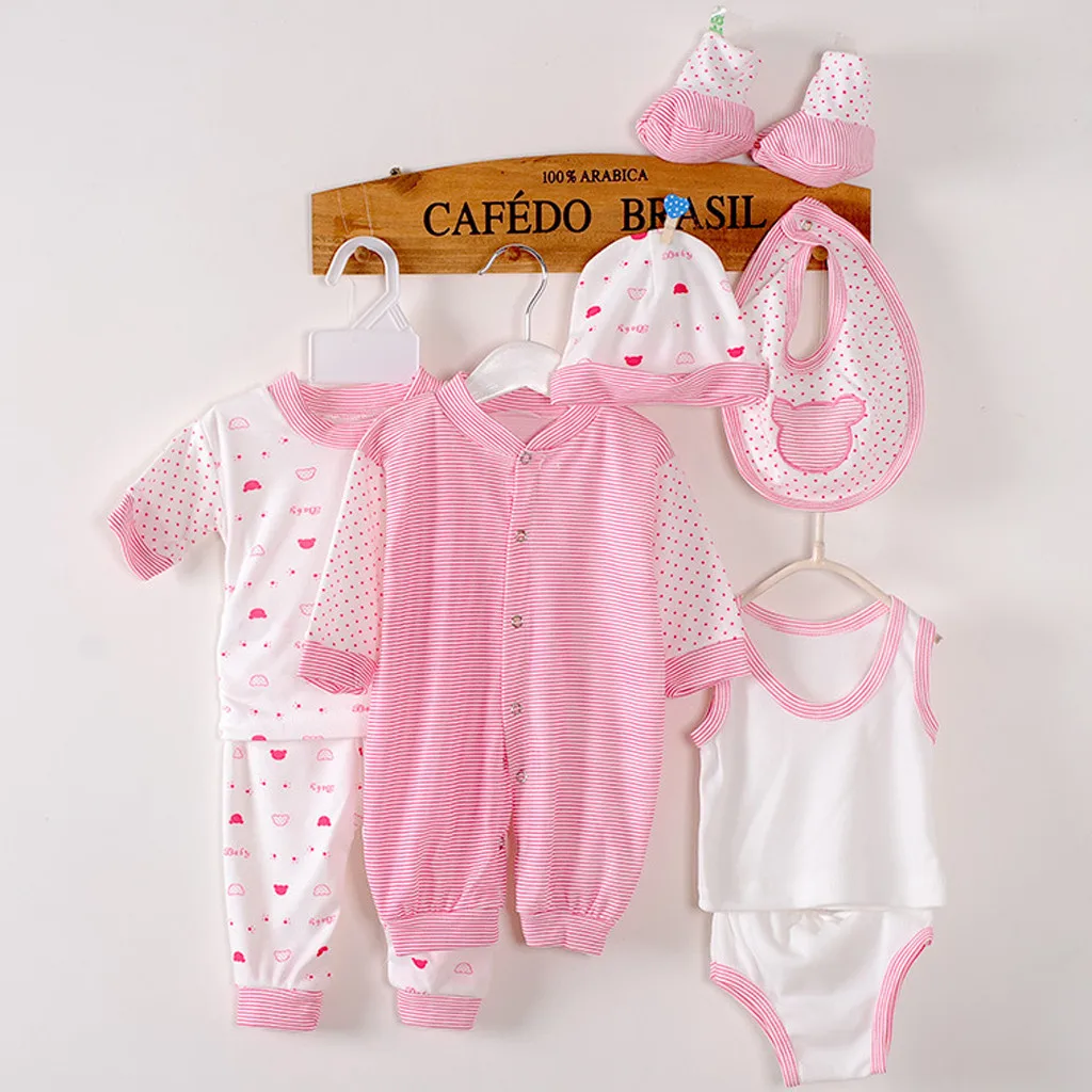 Soft Newborn Set Baby Shower Cotton Bodysuit Infant Sleepwear Cute Hat Outfit Baby Long-Sleeved Polka Dot Striped Cartoon T1