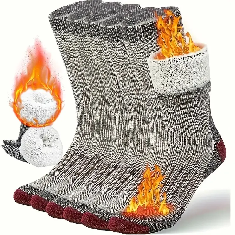 

3 пары теплых шерстяных носков, 3 пары влагоотводящих дышащих зимних носков из смесовой шерсти, уютные теплые носки-ботинки с полосатым дизайном