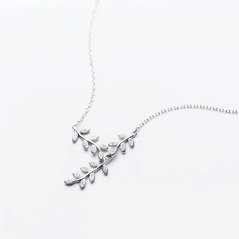 Olive Branch Leaves Clavicle Chain Creative Student Forest 925 Sterling Silver Temperament Female Necklace NE103