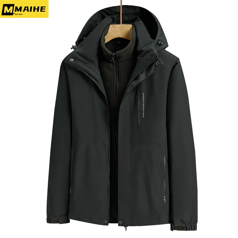 Winter Windbreaker Men's Three-in-one Detachable Fleece Liner Waterproof And Warm Parker Coat Couple Hiking Ski Camouflage Coat