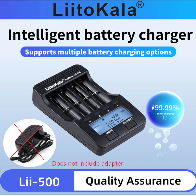 LiitoKala Lii-500 LCD Intelligent Battery Charger for AA AAA 18650 26650 16340 14500 10440 18500 No Adapter Included