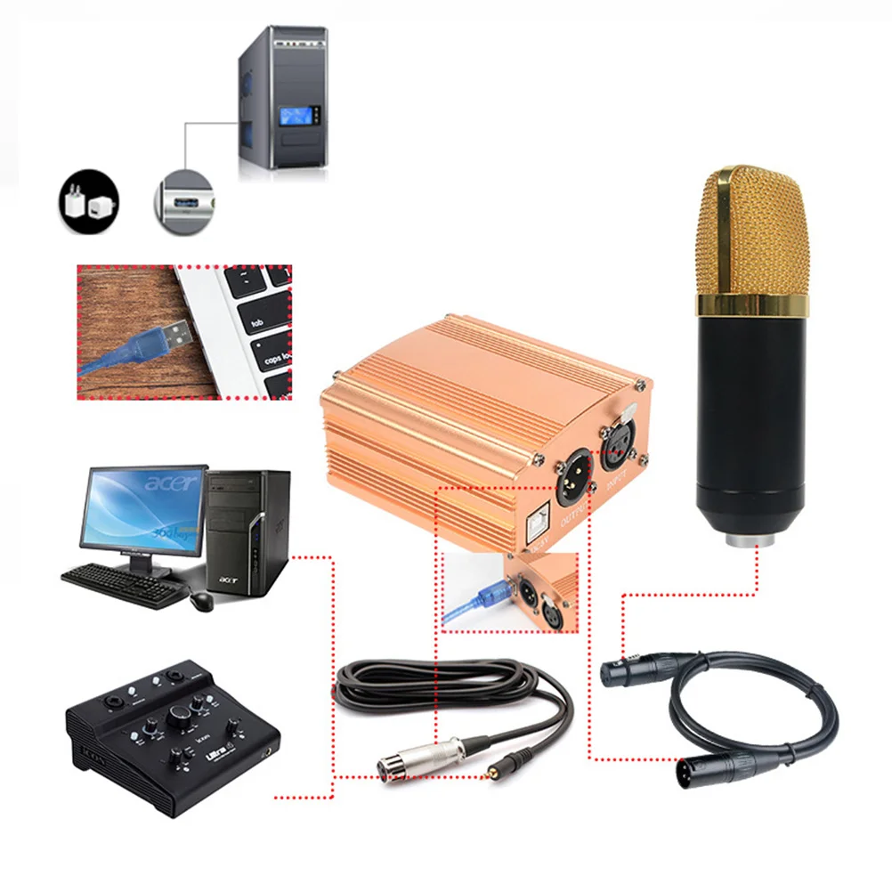 

5V USB Input 48V Dc Supply for Condenser Mic Professional Recording Broadcasting Microphone Noise