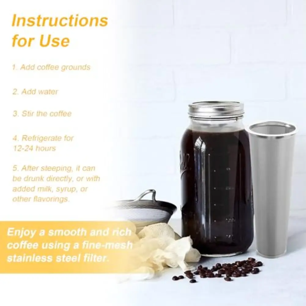 For Home Brewing Cold Brew Filter Ultra-Fine Mesh Compatible With Wide Mouth Jars Bar Accessory 304 Stainless Steel
