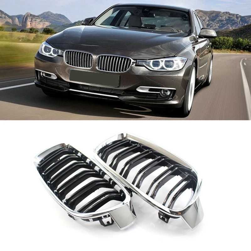 Chrome Grilles Car Front Kidney Grille Dual Slat Grille For BMW F30 F35 E90 E91 E36 F10 F18 F06 F12 F22 F15 F16 Auto Accessories