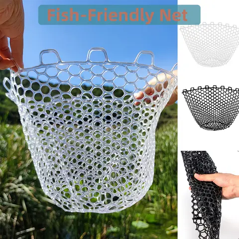 30/50/60/70cm Depth Mesh Landing Net Silicone Fishing Net Head Durable Fly Fishing Replacement Mesh Net Fishing Accessory Tool