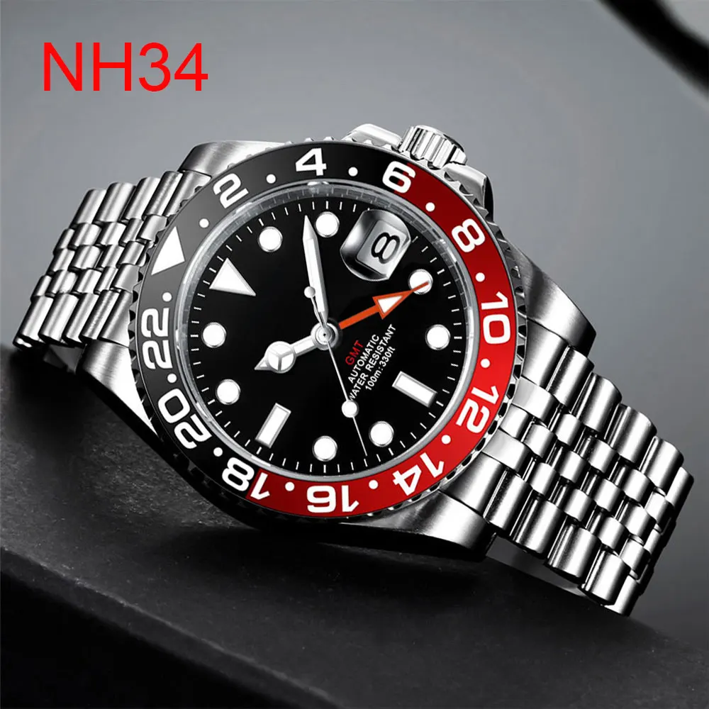 Custom New Men Mechanical Wristwatch Jubilee Stainless NH34 GMT Watch Sapphire Glass Men Watches reloj hombre