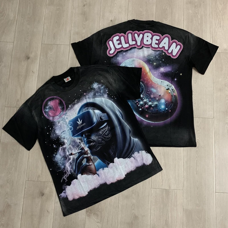Summer Jellybean T-Shirts Men Women Casual White Ink Direct Spray Cotton Hot Diamond JELLYBEAN Tops Tee