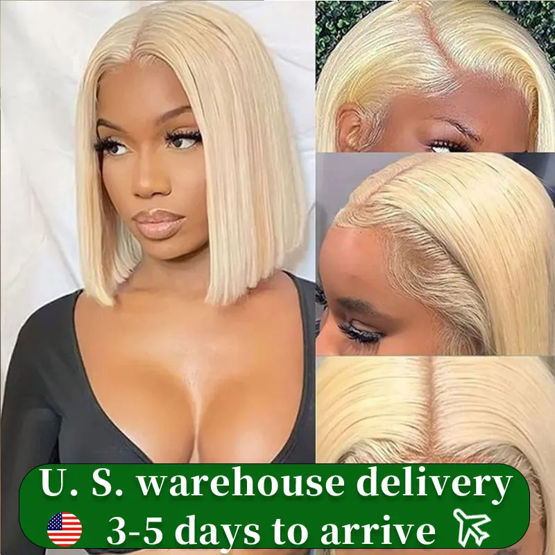 Blonde 613 13x6 Bob Lace Front Wig Human Hair Straight Lace Frontal Wigs Pre Plucked with Baby Hair 180% Brazlian Remy Wigs