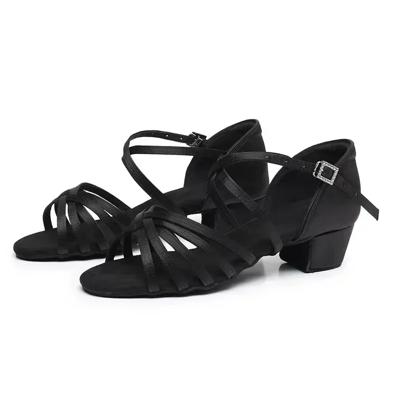 Zapatos de baile latino para mujer, suela de fondo suave, sandalias de práctica de baile para niñas, tacón medio de Jazz, baile de salón de 3,5 CM