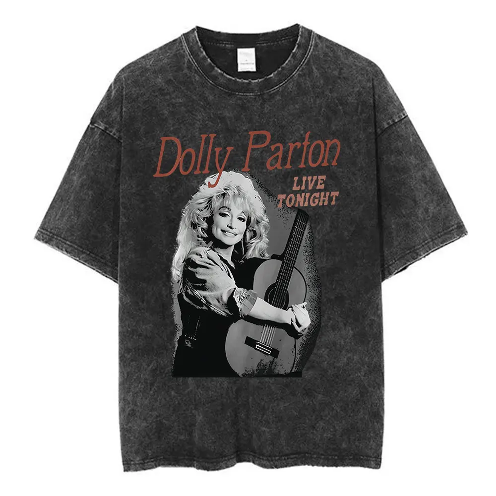 Dolly Parton Country Music Vintage Washed Graphic T Shirt Men's Women Clothing Fashion Cotton Short Sleeves T-shirts Streetwear