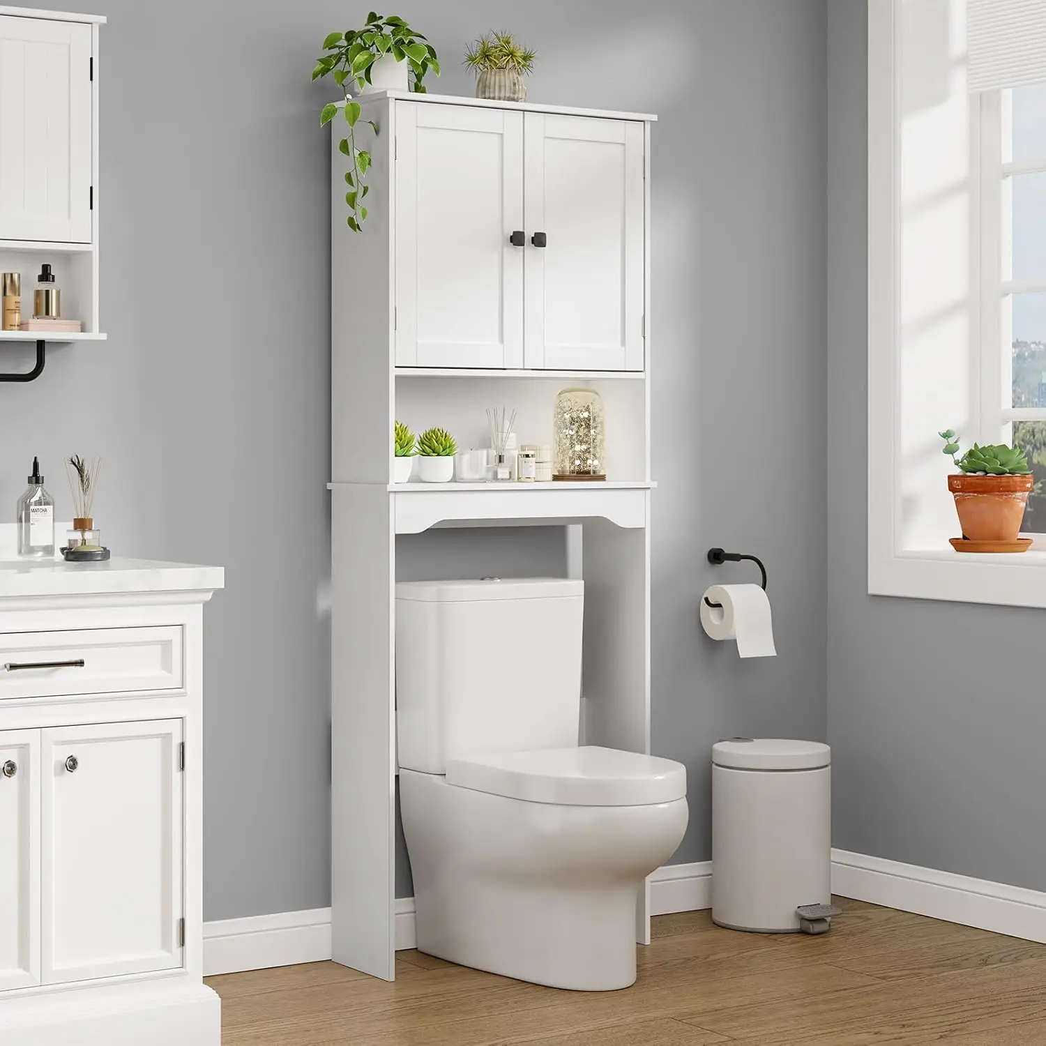 

Over The Toilet Storage Cabinet,Bathroom Above Toilet Cabinets Organizer, 24.8" L x 9.1 "W x 65.7 "H Free Standing Toile