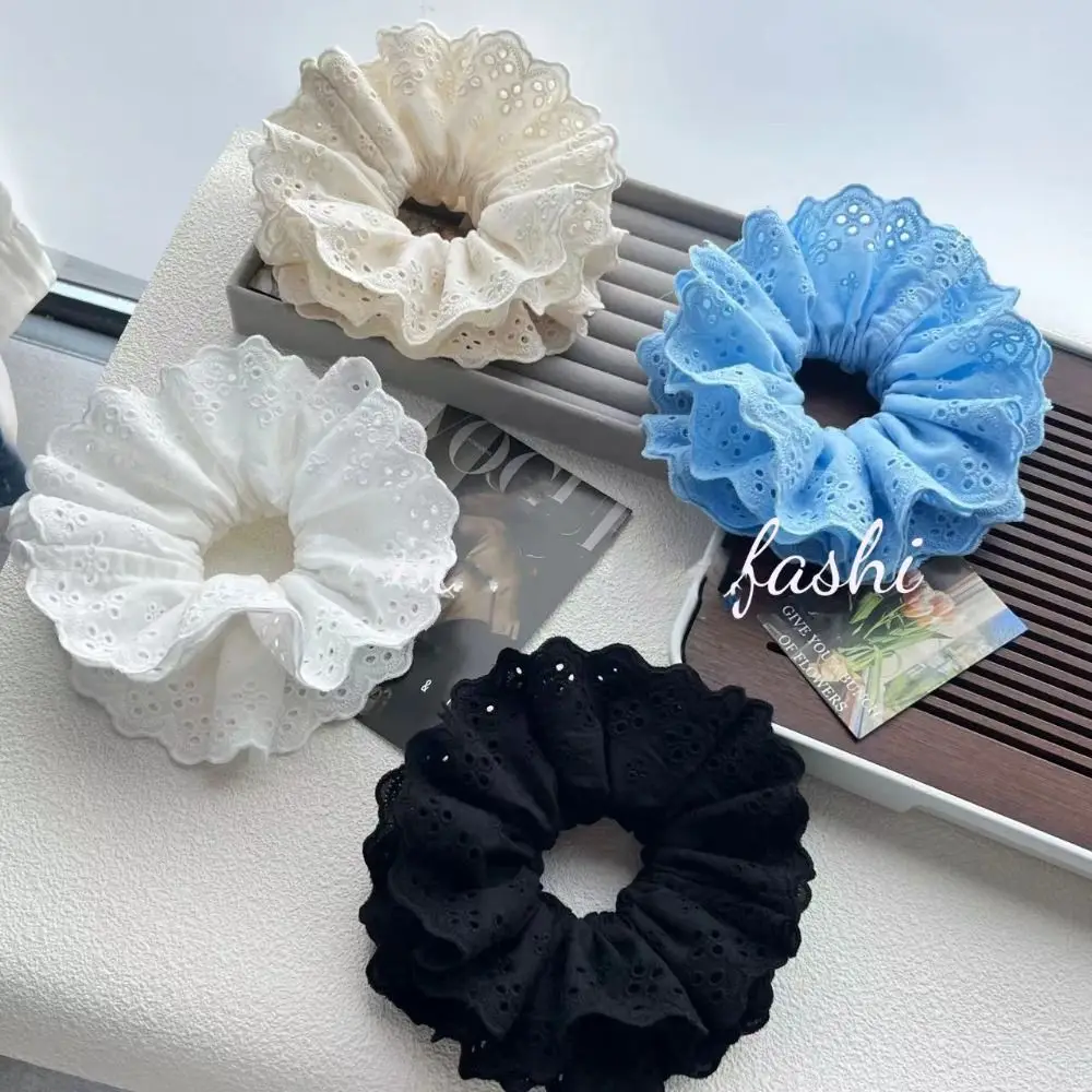 

Flower Shape Lace Scrunchies Oversize Cloth Embroidery Large Hair Scrunchies Hair Ring Hollow Elastic Hair Bands Daily