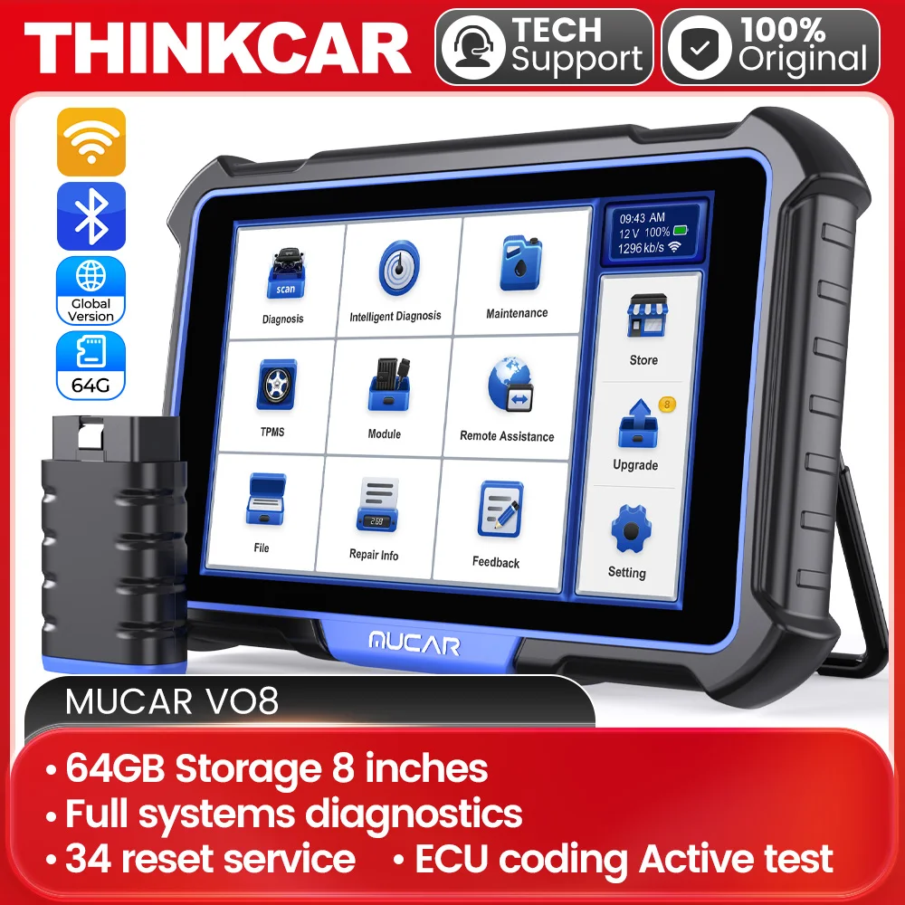 MUCAR VO8 obd2 Automotive Scanner  Active Test ECU Coding All System Diagnosis 34 Reset Professional Diagnostic Lifetime Free