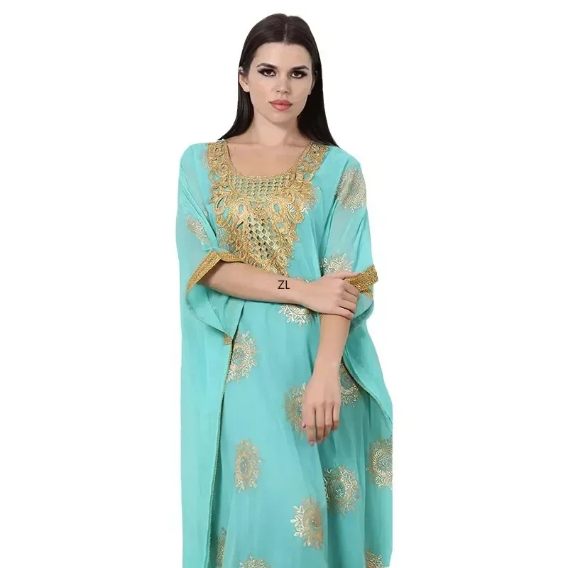 

2024 Summer Elegant Africa 3/4 Sleeve Polyester Long Maxi Dress Muslim Fashion Abaya Outfits Plus Size African Dresses for Women