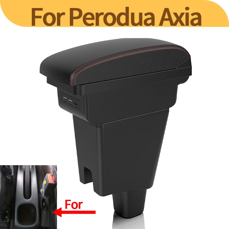 

For Perodua Axia car armrest box modified double-layer storage plus center console interior USB accessories BLACK